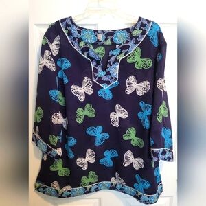 Liz Claborne Floral and Butterfly Print Women's Top